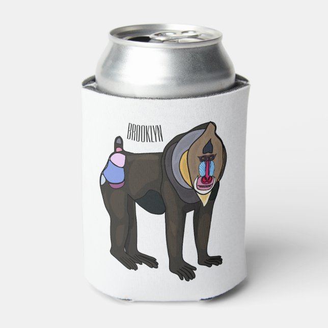 Mandrill cartoon illustration can cooler (Can Front)