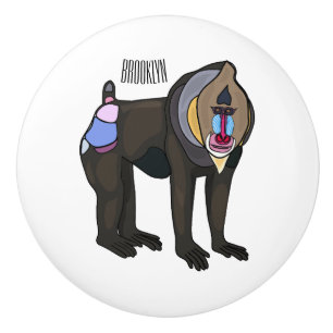 Mandrill cartoon illustration ceramic knob