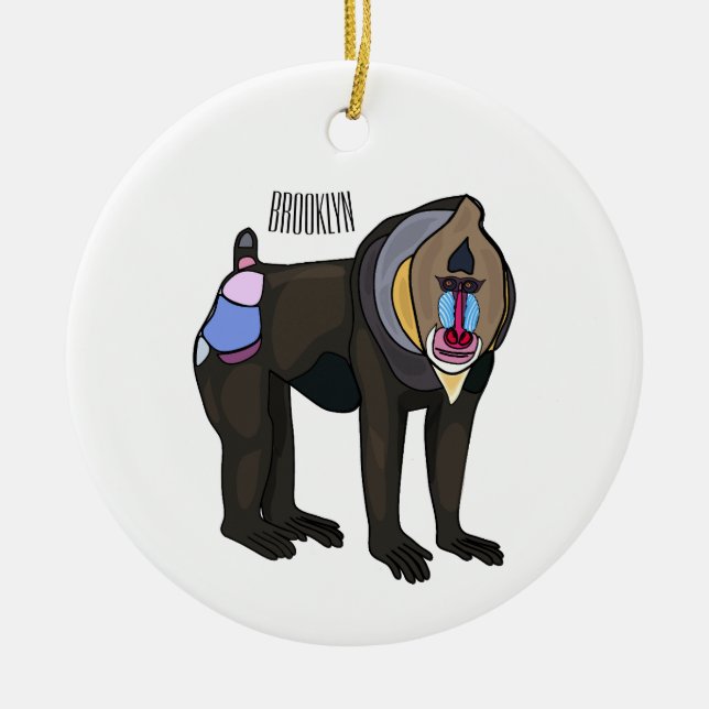 Mandrill cartoon illustration ceramic ornament (Front)