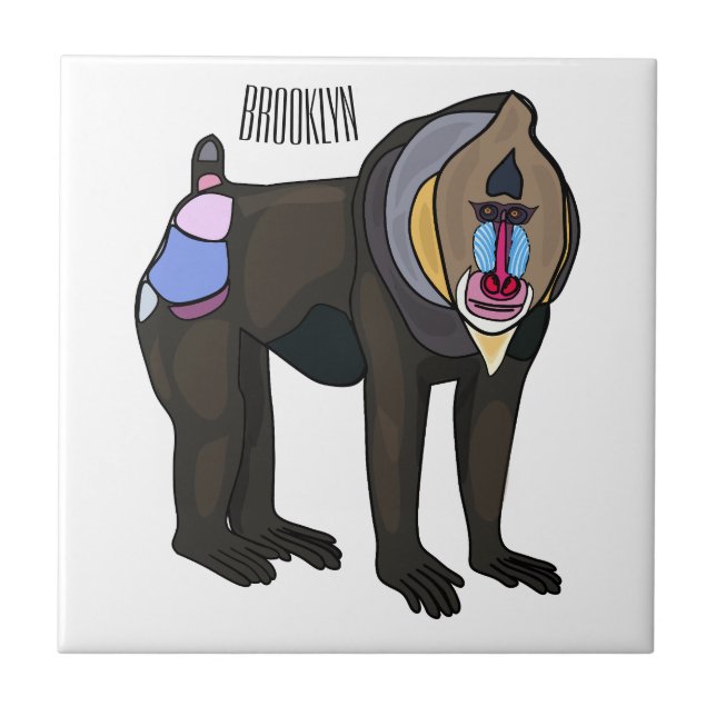Mandrill cartoon illustration ceramic tile (Front)