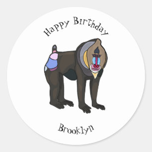 Mandrill cartoon illustration classic round sticker