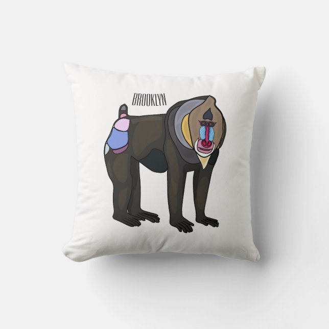 Mandrill cartoon illustration cushion (Front)