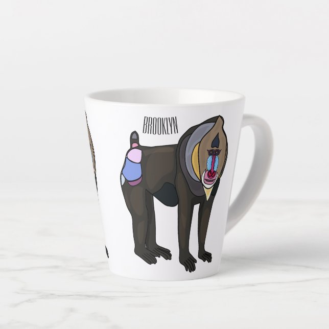 Mandrill cartoon illustration latte mug (Right Angle)