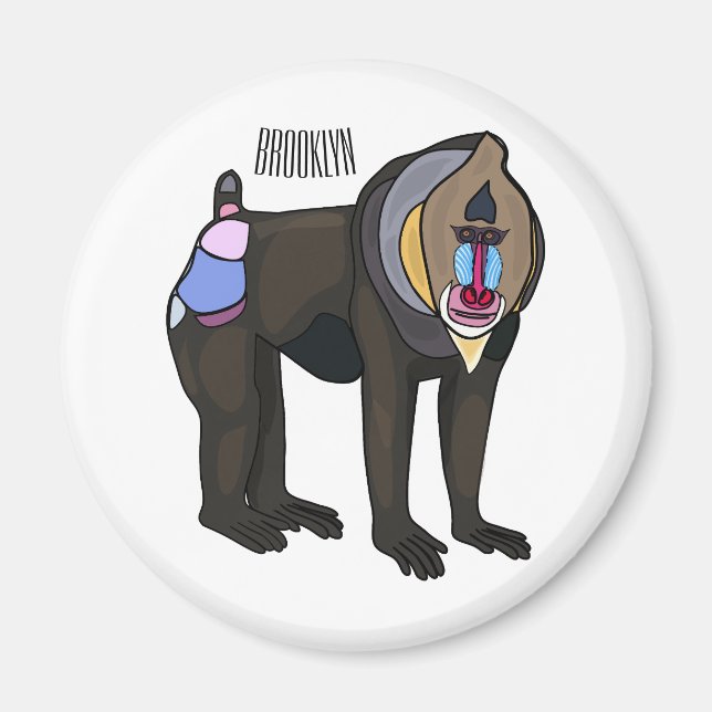 Mandrill cartoon illustration magnet (Front)