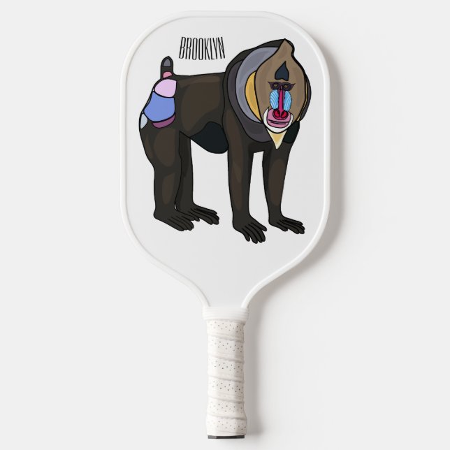Mandrill cartoon illustration pickleball paddle (Front)