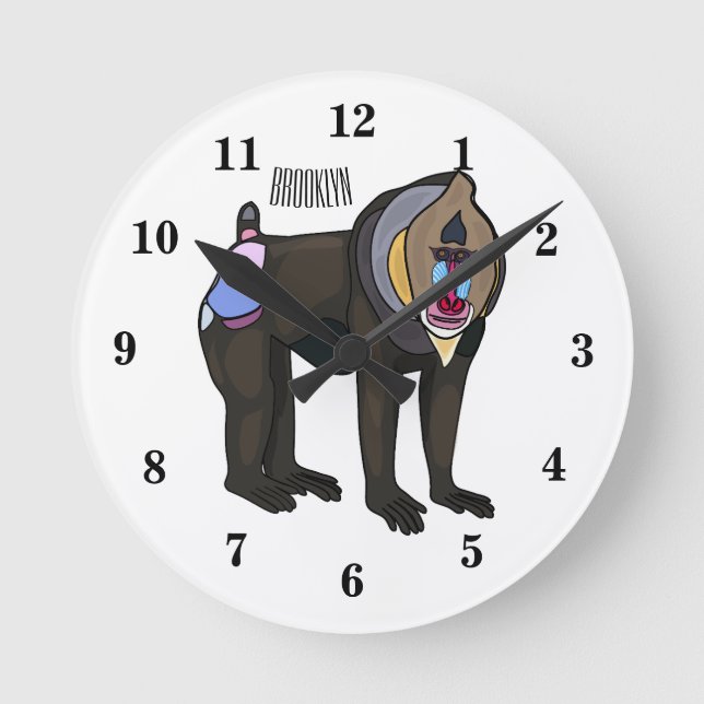 Mandrill cartoon illustration round clock (Front)