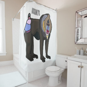 Mandrill cartoon illustration shower curtain