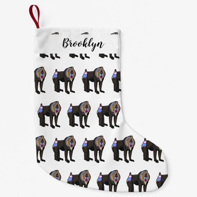 Mandrill cartoon illustration small christmas stocking (Front)