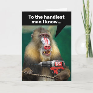 Mandrill Monkey With a Drill - Handy Man Birthday Card