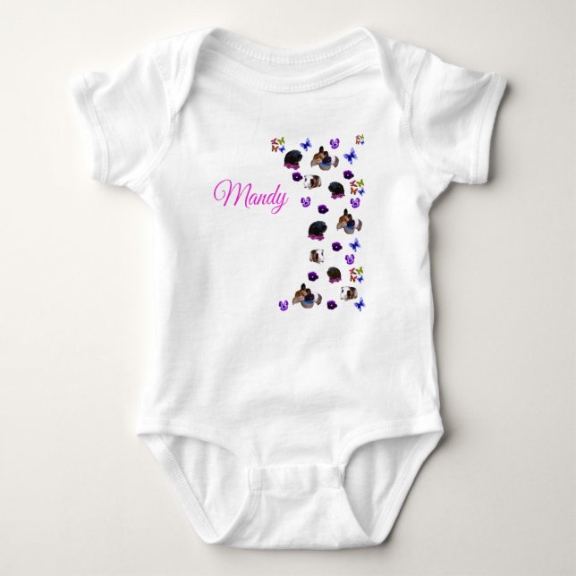 Mandy, Name,  With Guinea Pigs And Pansies,  Baby Bodysuit (Front)