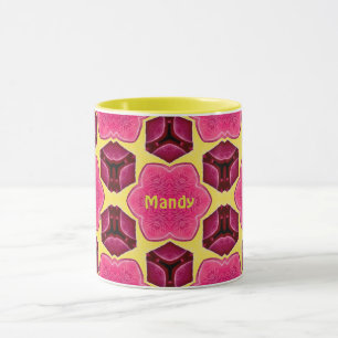 MANDY ~ Pink Mushroom Pattern ~ Personalised ~  Mug