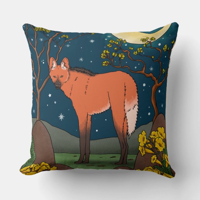 Maned Wolf and the ipe flower - Brazilian Animals Cushion (Front)
