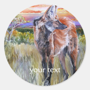 Maned Wolf Watercolor Art Classic Round Sticker