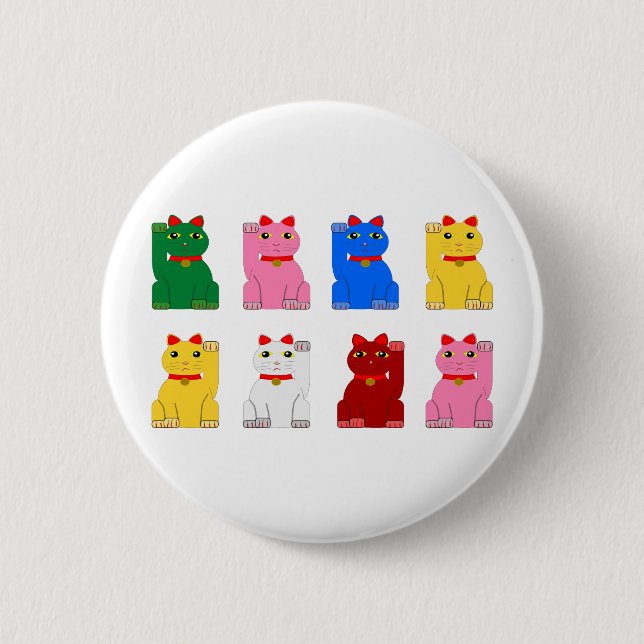 maneki neko 6 cm round badge (Front)