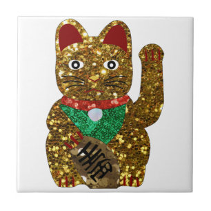 maneki neko cat ceramic tile