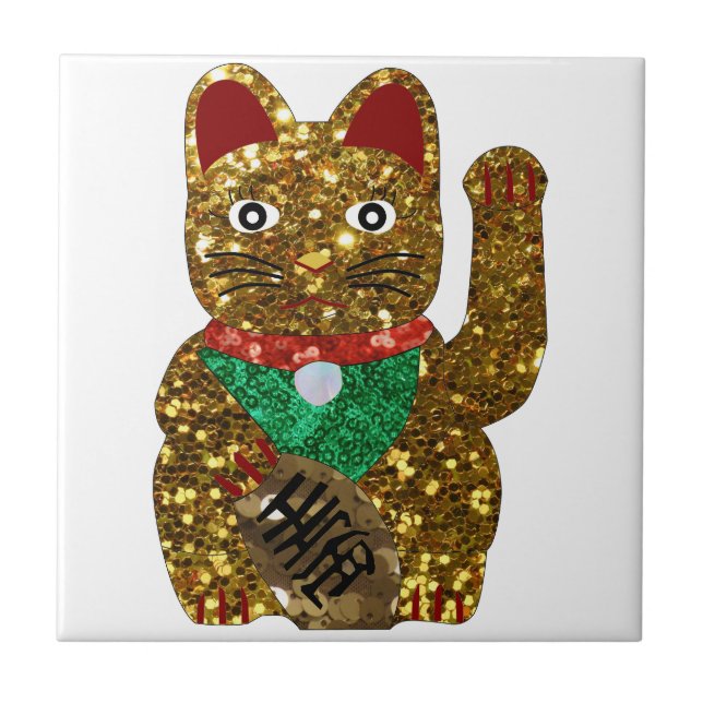 maneki neko cat ceramic tile (Front)