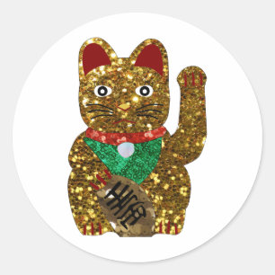 maneki neko cat classic round sticker