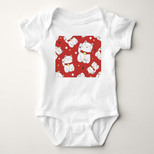 Maneki-Neko cat, Japanese doodle pattern. Baby Bodysuit