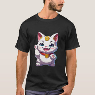 Maneki neko Cat Lucky Cat Waving Cat Right Paw Cut T-Shirt