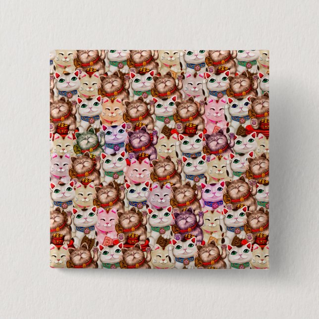 Maneki-neko cats pattern 15 cm square badge (Front)