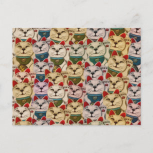 Maneki-neko cats pattern postcard