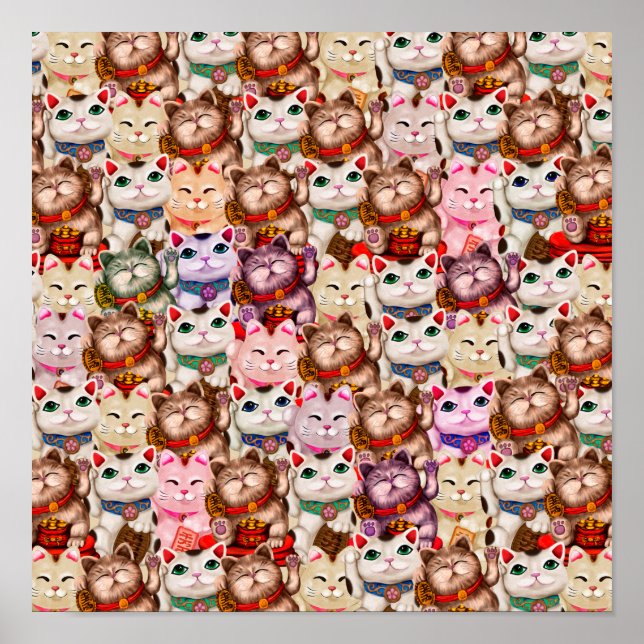 Maneki-neko cats pattern poster (Front)