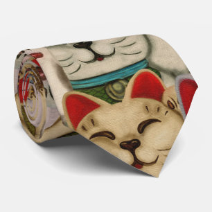 Maneki-neko cats pattern tie