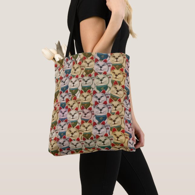 Maneki-neko cats pattern tote bag (Close Up)