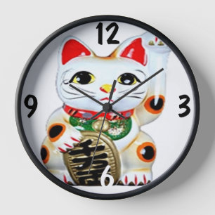 Maneki Neko Chinese good luck cat Clock