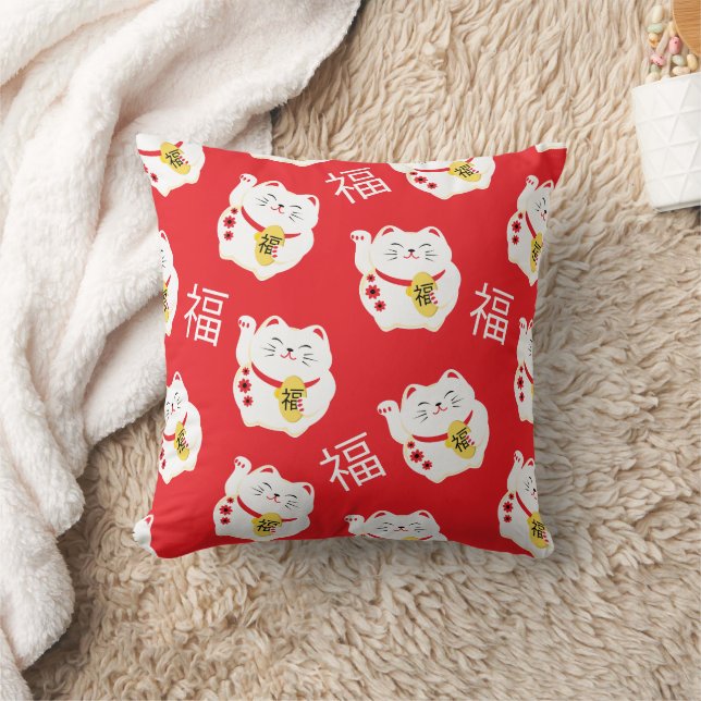 Maneki Neko Cute Lucky White Cat Cushion (Blanket)
