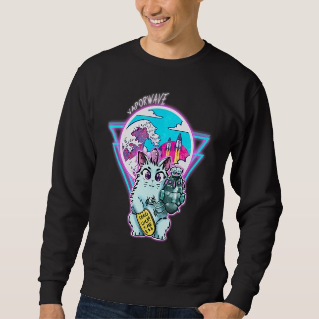 Maneki-Neko Cyberpunk Cat With Vapour Wave Style Sweatshirt (Front)
