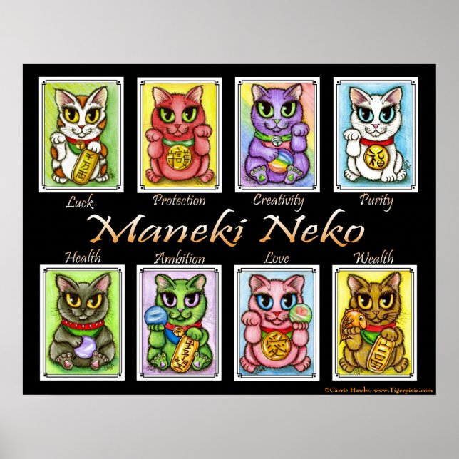 Maneki Neko Good Luck Cats Fantasy Cat Art Poster (Front)
