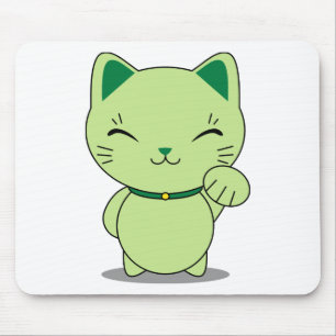 Maneki Neko - Green Lucky Cat Mouse Pad