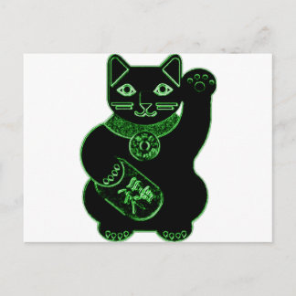 maneki neko green neon postcard
