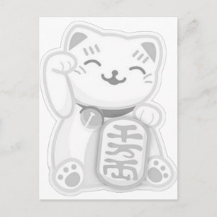 maneki neko grey postcard