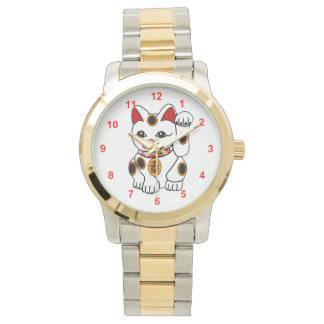 Maneki Neko Japanese Bobtail Calico Cat Watch