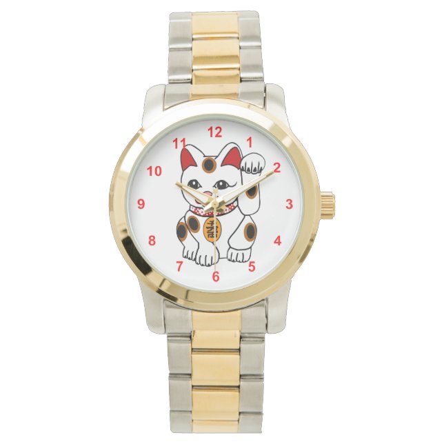 Maneki Neko Japanese Bobtail Calico Cat Watch (Front)
