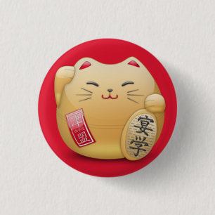 maneki-neko Japanese Chat swipes in 3 Cm Round Badge