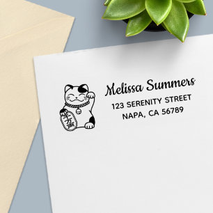 Maneki Neko Japanese Lucky Cat Address Self-inking Stamp