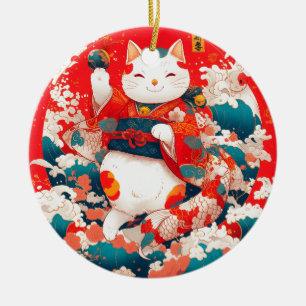 Maneki-Neko, Japanese Lucky Cat Ceramic Ornament