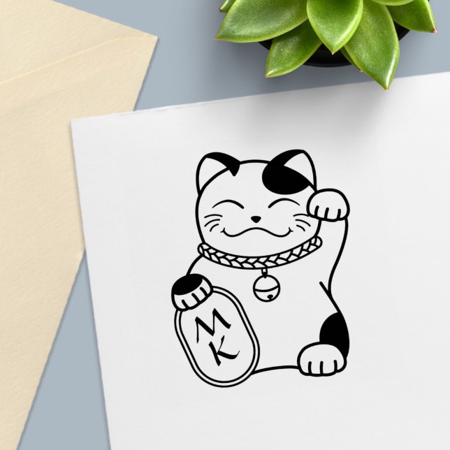 Maneki Neko Japanese Lucky Cat Monogram Self-inking Stamp (Creator Uploaded)