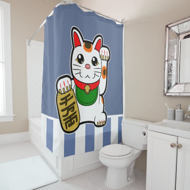Maneki Neko: Japanese Lucky Cat Shower Curtain (In Situ)
