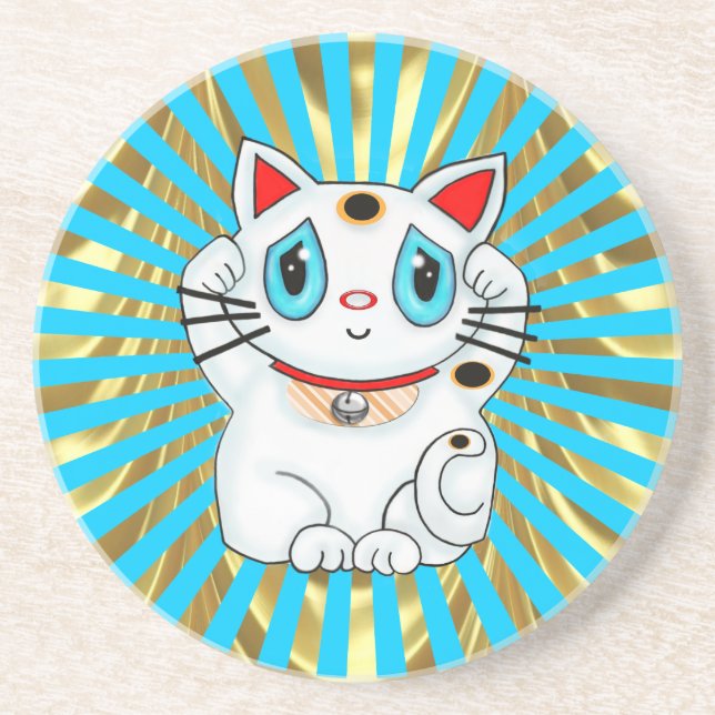 Maneki Neko Lucky Beckoning Cat Coaster (Front)