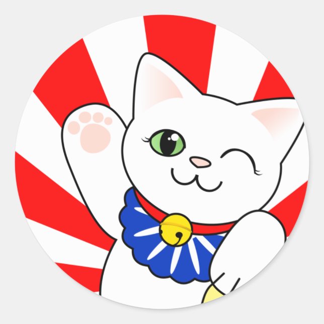 Maneki Neko Lucky Cat Classic Round Sticker (Front)