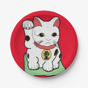 Maneki-Neko /Lucky Cat Emoji Paper Plate