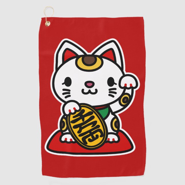 Maneki Neko (Lucky Cat) Golf Towel (Front)