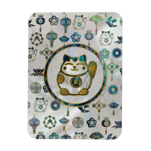 Maneki Neko Lucky cat on pearl and abalone Magnet