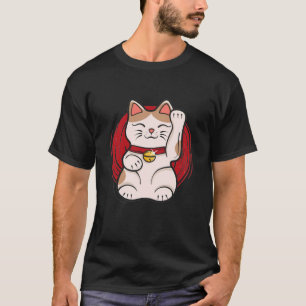Maneki Neko Lucky Cat Statue Waving Japanese Style T-Shirt