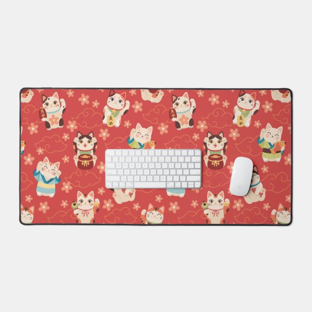 Maneki Neko Lucky Cats Desk Mat (Keyboard & Mouse)