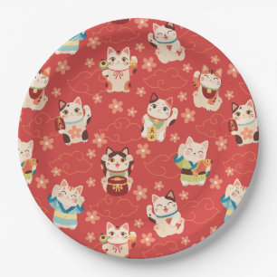 Maneki Neko Lucky Cats Paper Plate